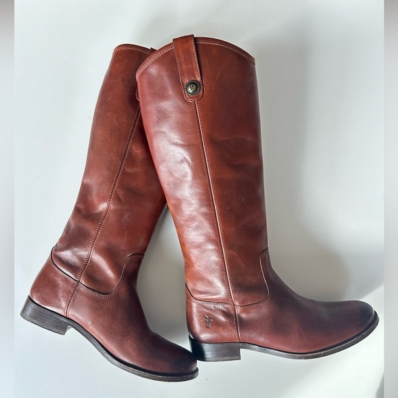 FRYE Melissa Button Cognac Brown Tan Tall Equestrian Riding Style Boots size 6.5 - Picture 2 of 11